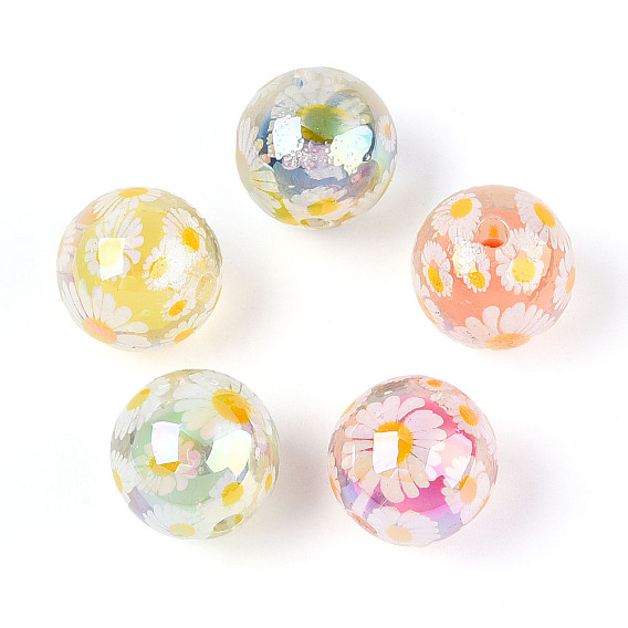 Печатные прозрачные акриловые бусины, бусина в бусине, круглый с ромашкой, AB цвет