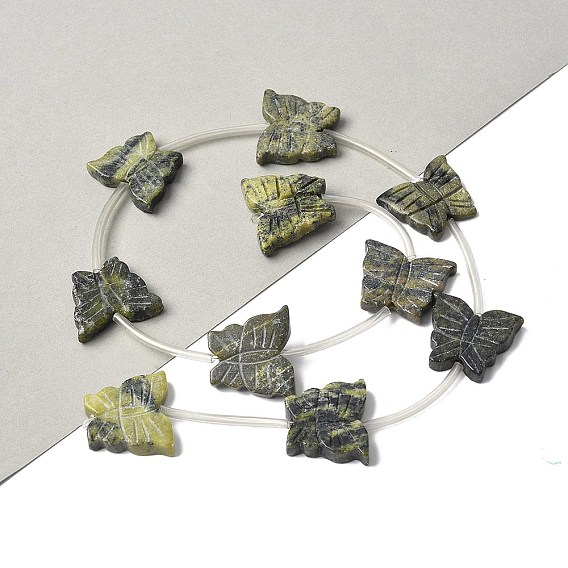 Бусы из натуральной желтой бирюзы (яшмы), бабочка, с пластиковыми трубчатыми бусинами