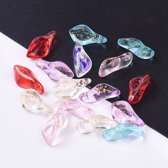 Transparent Glass Pendants, with Glitter Powder, Petal