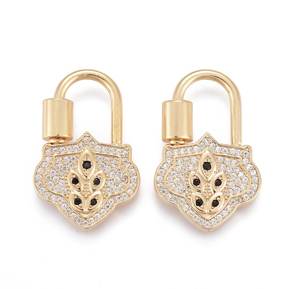 Brass Micro Pave Cubic Zirconia Screw Carabiner Lock Charms, for Necklaces Making, Long-Lasting Plated, Lock, Colorful