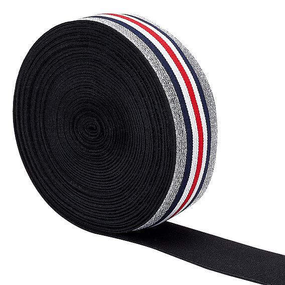 Polyester Elastic Ribbon, with Stripe Pattern, Flat