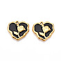 304 Stainless Steel Pendants, with Enamel, Heart with Flower Charms, Real 18K Gold Plated, Ion Plating(IP)