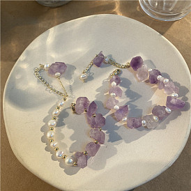 Niche Design Sense Summer Amethyst Simple Natural Stone Pearl Bracelet Bracelet Hand Jewelry Female