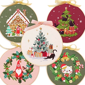 Christmas Pattern DIY Embroidery Kit, including Embroidery Needles & Thread, Cotton Linen Cloth