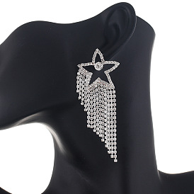 Fashion Star Diamond Water Drill Earrings - Chain Inlaid Diamond Tassel Ear Pendants E792