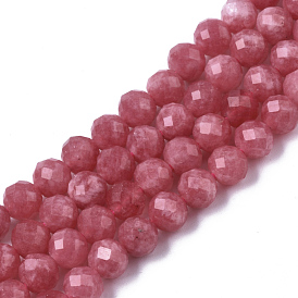 Perles naturelles de quartz brins, imitation de rhodonite, teints et chauffée, ronde, à facettes (64 facettes)