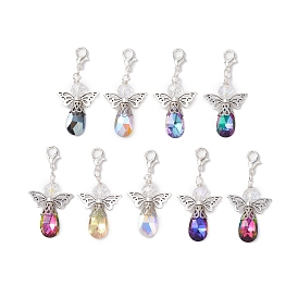 9Pcs Angel Glass Pendant Decorations, Alloy Lobster Clasp Charms for Backpack Keychain Ornaments