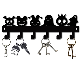 Iron Wall Mounted Hook Hangers, Decorative Organizer Rack with 6 Hooks, for Bag Clothes Key Scarf Hanging Holder, Halloween Themed Pattern