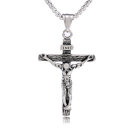 Cruz colgante collar con Jesús crucifijo collar religioso sacrosanto encanto cuello cadena joyería regalo para cumpleaños Pascua Día de Acción de Gracias