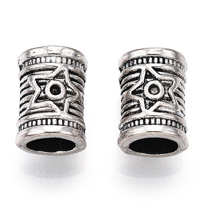 Tibetan Style Alloy European Beads, Large Hole Beads, Cadmium Free & Lead Free, Column with Star