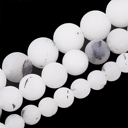 Natural Rutilated Quartz Beads Strands, Frosted, Round
