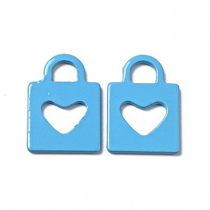 Spray Painted 201 Stainless Steel Pendants, Lock with Heart Pattern Charm