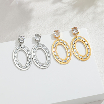 304 Серьги-гвоздики из нержавеющей стали с кристаллами и стразами, овальные