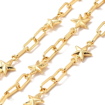 Rack Plating Brass Star & Rectangle Link Chains, Unwelded, with Spool, Cadmium Free & Nickel Free & Lead Free
