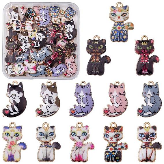 39шт 13 подвески из сплава с гальванопокрытием, напечатанный, без свинца, без кадмии и без никеля, кошачье очарование, золотой свет