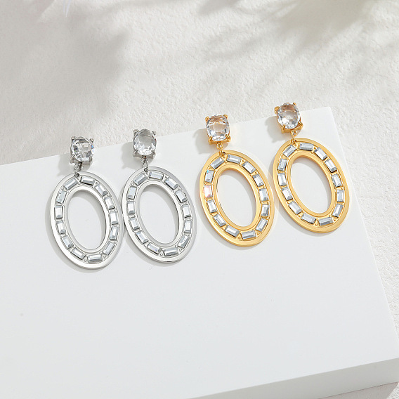 304 Серьги-гвоздики из нержавеющей стали с кристаллами и стразами, овальные