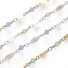 Soldered Handmade Faceted Glass Beaded Chains, with Brass Oval Links, Long-Lasting Plated, with Spool