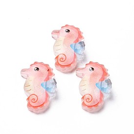Transparent Epoxy Resin Cabochons, with Glitter Powder, Sea Horse