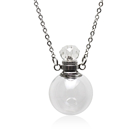 Glass Round Perfume Bottle Necklaces, with Stainless Steel Chains
