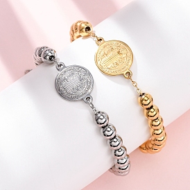 304 из нержавеющей стали ссылка браслеты, вышитый бисером браслеты для женщин, плоские круглые с святым Бенедиктом