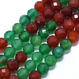 Brins de perles d'agate de cornaline naturelle et d'onyx vert, facette, ronde