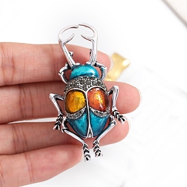 Булавки с эмалью в виде жука и стразами, значок из сплава насекомых для рюкзака, платина