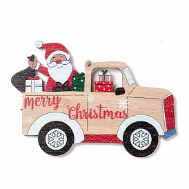 Christmas Spray Painted Wood Big Pendants, Car with Santa Claus