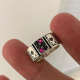 s925 silver poker card zircon retro ring female exaggerated niche design exquisite fashion personality opening index finger ring