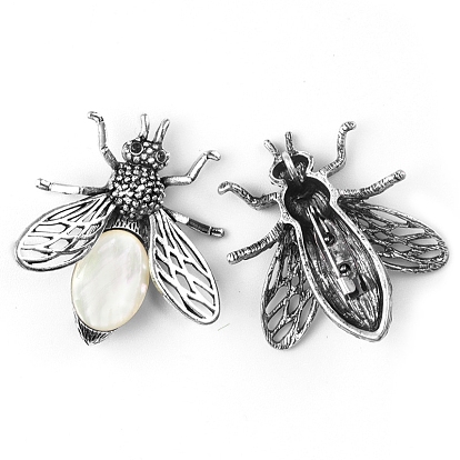 Броши в виде пчел из натуральных ракушек, броши с насекомыми из сплава и стекла со стразами, античное серебро