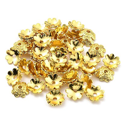 Rack Plating Brass Bead Cap, Long-Lasting Plated, Lead Free & Cadmium Free, Flower, Multi-Petal