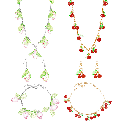 2 комплект из ожерелий, сережек и браслетов из железа и акрила с клубникой и вишней для девочки