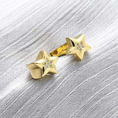 Регулируемые манжеты-кольца из латуни с микропаве из кубического циркония для женщин, звезда