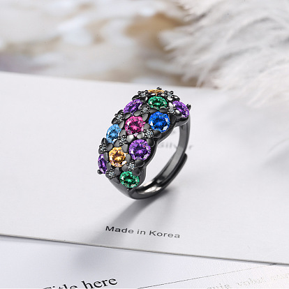 Black Gold Fire Opal Ring with Zircon Stones - Elegant Women's Jewelry