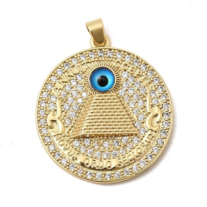 Латунные микро проложить кубического циркония подвески, долговечный, стойки покрытие, без свинца и без кадмия, плоский круглый с оберегами от сглаза, реальный 18 k позолоченный, cmолой