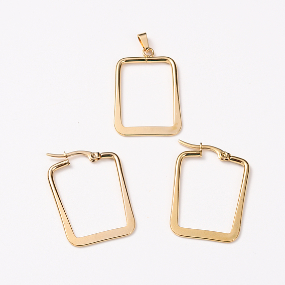 304 définit bijoux en acier inoxydable, boucles d'oreilles et pendentifs, rectangle