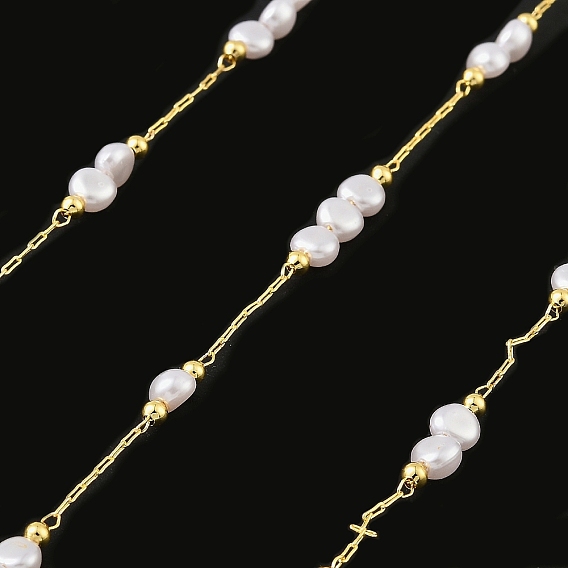 Латунные цепные цепи, с имитацией жемчуга, долговечный, пайки, без кадмия и без свинца, без свинца и без никеля , с катушкой