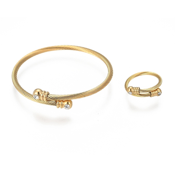 Модные 304 браслеты из нержавеющей стали и комплекты колец, со стразами