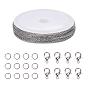 10M 304 Stainless Steel Cable Chains, Unwelded, Flat Oval, & 20Pcs Lobster Claw Clasps & 40Pcs Open Jump Rings, for DIY Chain  Making