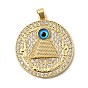 Латунные микро проложить кубического циркония подвески, долговечный, стойки покрытие, без свинца и без кадмия, плоский круглый с оберегами от сглаза, реальный 18 k позолоченный, cmолой