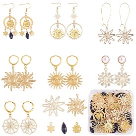 Набор для изготовления сережек в виде солнечных капель своими руками, включая 201 подвески из нержавеющей стали, сплава и латуни и соединительные звенья, Железные крючки для сережек, серьги-гвоздики и кольца из латуни и сплава, Стеклянные бусины