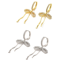 Brass Micro Pave Clear Cubic Zirconia Huggie Hoop Earrings for Women, Bowknot