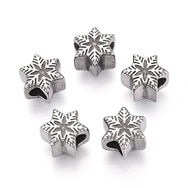 304 бусины европейского стиля из нержавеющей стали с крупными отверстиями, снежинка