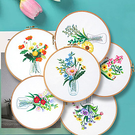 Flower Pattern DIY Embroidery Starter Kits, including Embroidery Fabric & Thread, Needle, Instruction Sheet