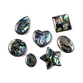 Natural Paua Shell Epoxy Resin Cabochons, Heart/Oval/Star/Square/Flat Round/Teardrop