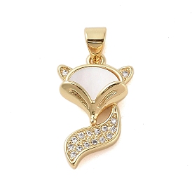 Brass Micro Pave Clear Cubic Zirconia Pendant, with Shell, Fox