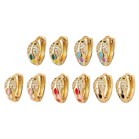 Brass Micro Pave Cubic Zirconia Earrings, Snake Enamel Hoop Earrings for Women Men, Real 18K Gold Plated