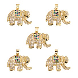 5Pcs Eco-Friendly Brass Micro Pave Colorful Cubic Zirconia Pendant, Long-Lasting Plated, Elephant