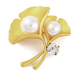 Alloy Crystal Rhinestone & Plastic Pearl Ginkgo Leaf Brooch for Women