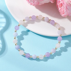 Женские браслеты из натуральных бусин аквамарина, розового кварца и аметиста, круглые, с немагнитных синтетическими гематита бисера