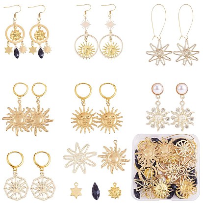 Набор для изготовления сережек в виде солнечных капель своими руками, включая 201 подвески из нержавеющей стали, сплава и латуни и соединительные звенья, Железные крючки для сережек, серьги-гвоздики и кольца из латуни и сплава, Стеклянные бусины